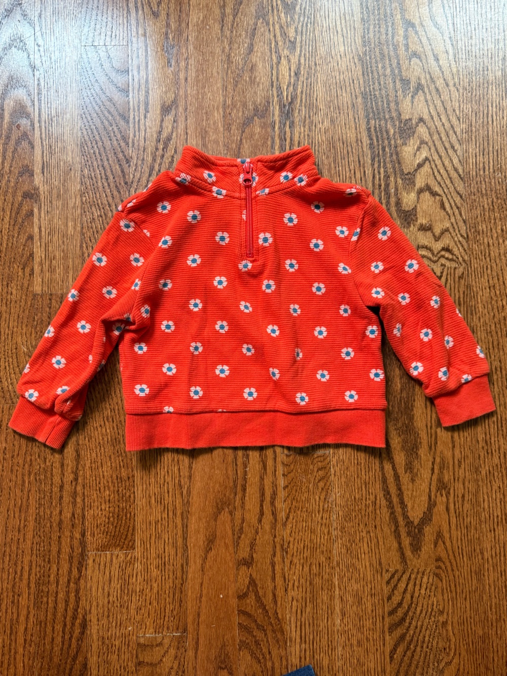 Hanna Andersson Print Waffle Knit Quarter Zip Sweatshirt 3T